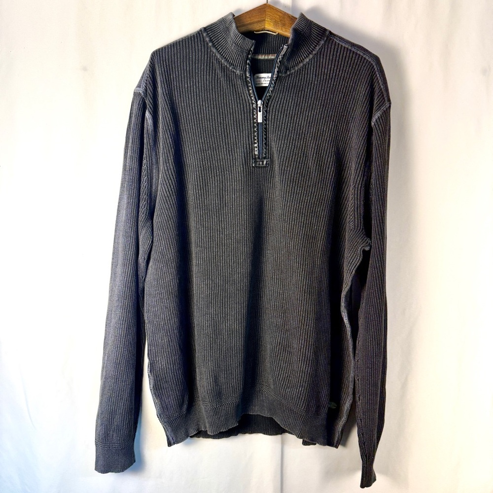Tommy Bahama Jeans Gray Quarter Zip Sweater Cotton Y2K Resortwear Grandpacore